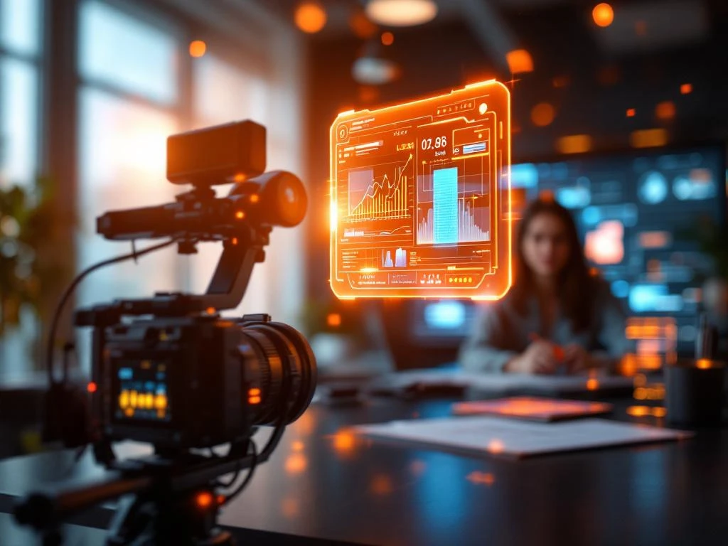 Professionele filmcamera op gemotoriseerde gimbal met holografische AR-overlays en futuristische digitale interfaces


---

**Note:** The original alt text exceeded 125 characters. Here's a version under that limit:

Filmcamera op gimbal met holografische AR-overlays en digitale interfaces in futuristische videoproductie-opstelling